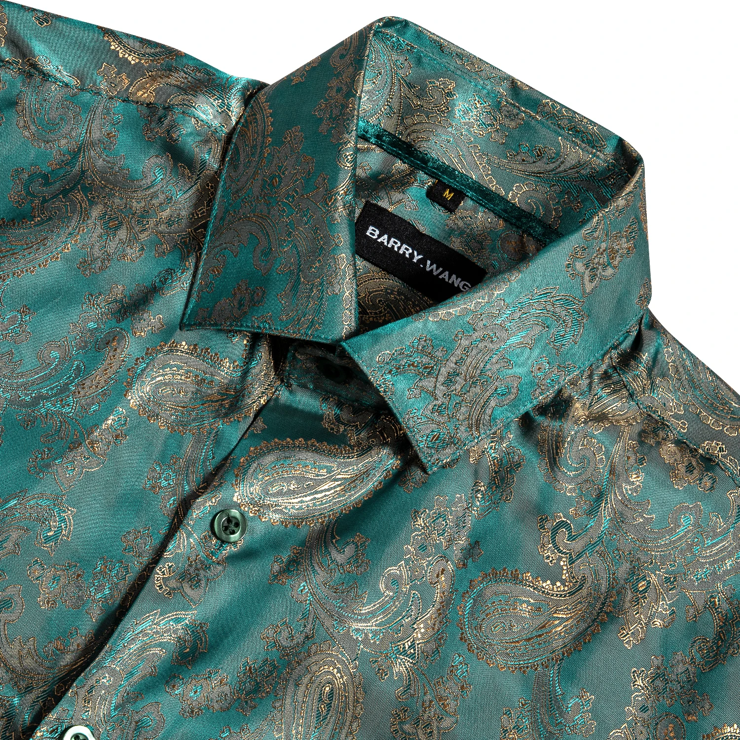 Barry.Wang Luxury Green Paisley Silk Shirts Men Long Sleeve Casual Flower Shirts For Men Designer Fit Dress Shirt BY-0086