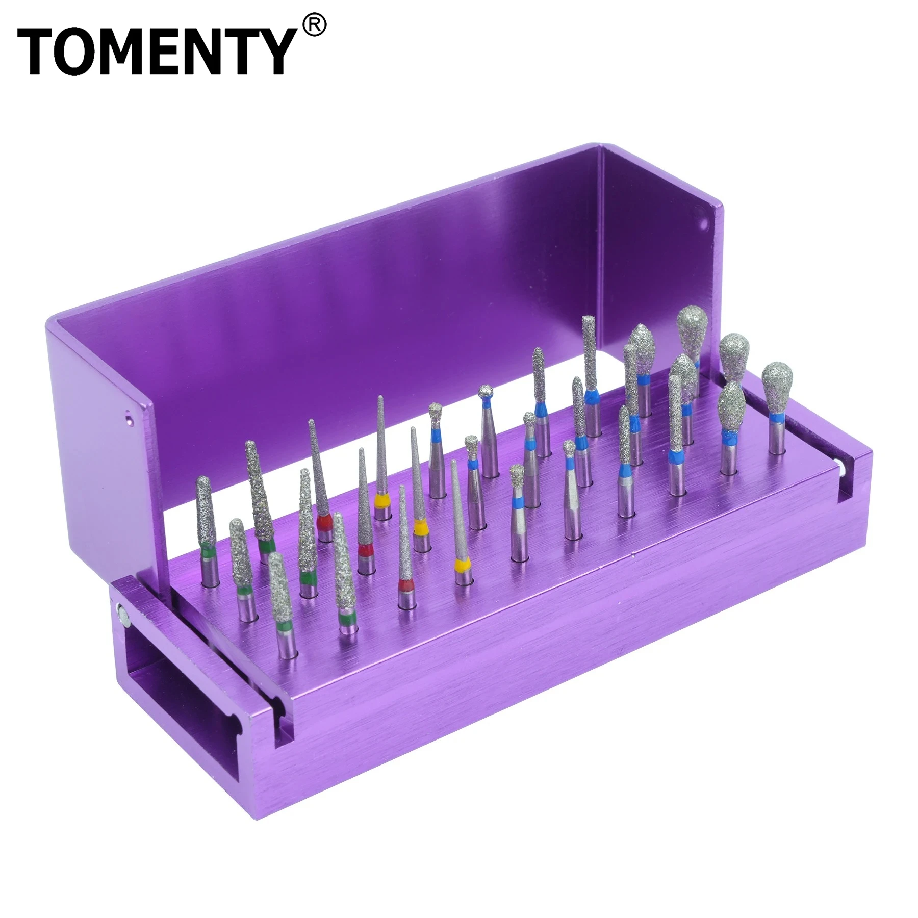 

Набор из 30 алмазных боров для полировки зубов, цветные, с алюминиевым дезинфицирующим держателем-блоком, инструменты для зуботехнической лаборатории