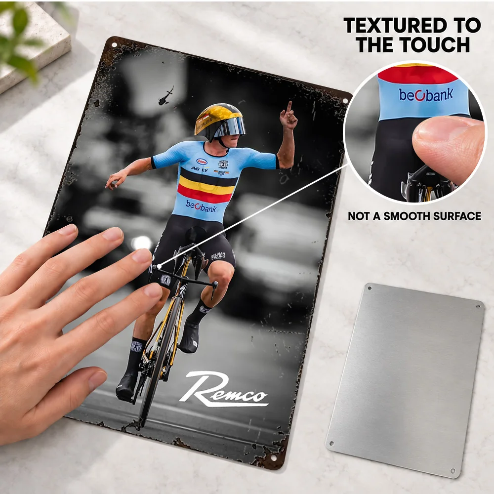 Remco Evenepoel Victory Celebration Cycling Aluminum Poster Customized Metal Sign Selective Color Wall Art For Home Gym Fan Gift