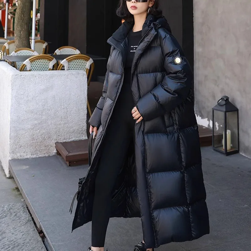 Chaqueta de plumón gruesa de alta calidad para mujer, chaqueta de plumón de ganso de Color sólido con temperamento, cálida, para invierno, 2025