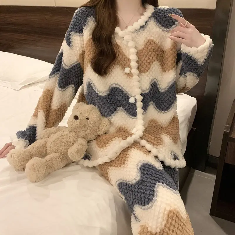 Abbigliamento da donna Set pigiama Homewear Pantaloni a maniche lunghe Set da due pezzi Autunno e inverno Addensare Confortevole Dolce moda