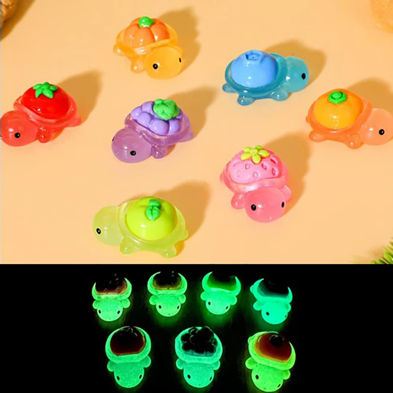 1PC Landscaping Resin Crafts Glowing Turtle Garden Fish Tank Miniatures Ornaments Mini Luminous Fruit Turtle Home Decoration