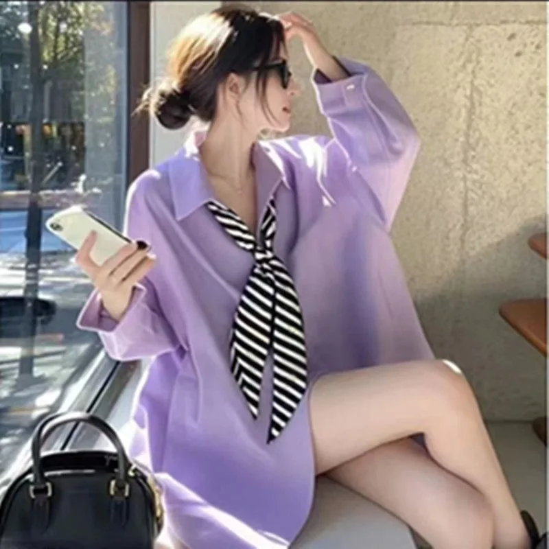 

Women Clothing Fashion Loose Temperament Simplicity Elegant Trend Solid Color Buttons Lacing Women's Shirt Long Sleeve Tops