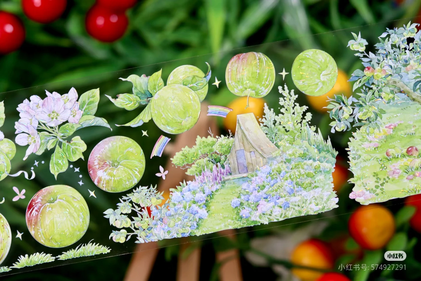 

Зеленый цветок сливы, блестящая лента для домашних животных, вины, коллаж, задняя карта