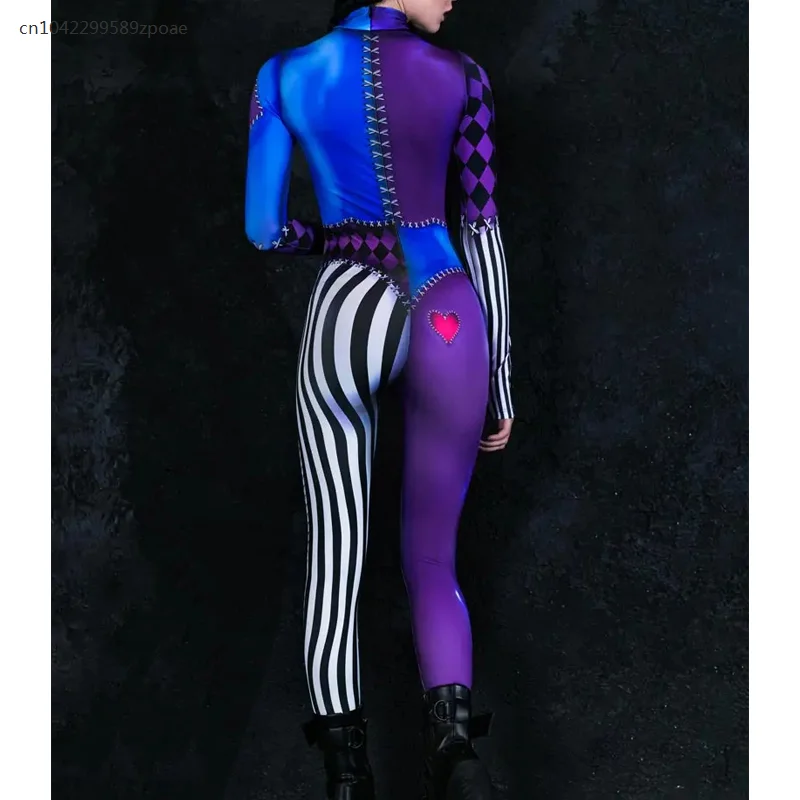 Cosplay Costume Women Clown Catsuit Jumpsuit Halloween Sexy 3D Printed Holiday Carnival Zentai Bodysuit Female Cosplay Outfit