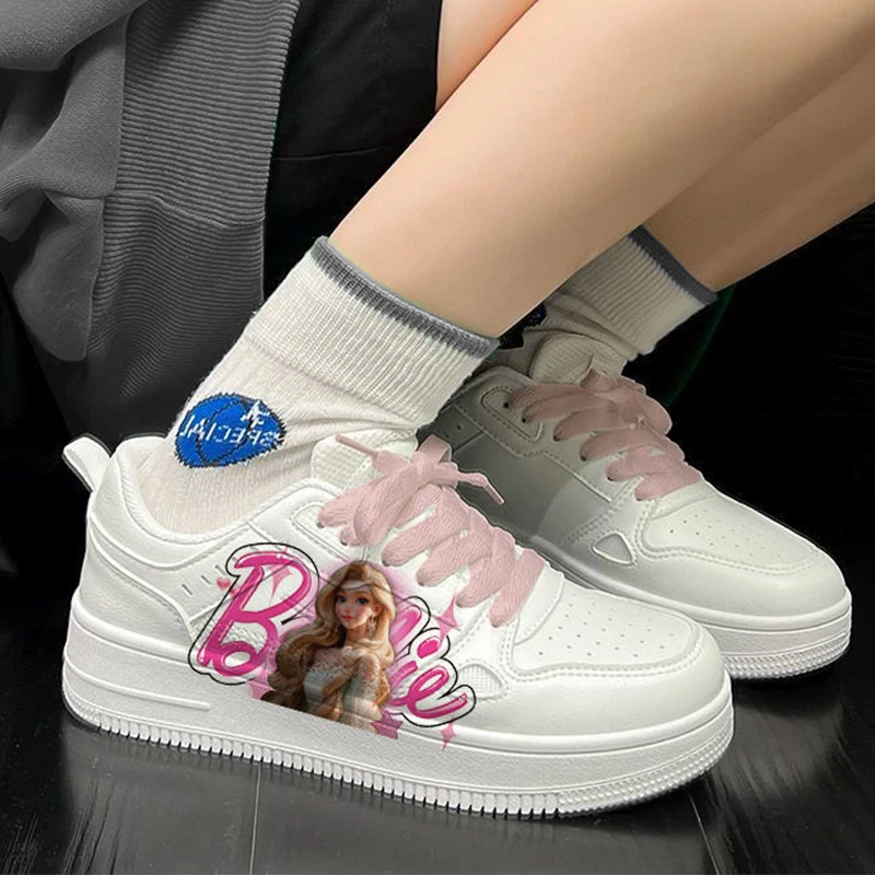 New Barbie Sneakers Fashion Autumn Winter Comfortable Breathable Soft Flat Shoes Kawaii Girls Boy Casual White Sports Shoes Gift