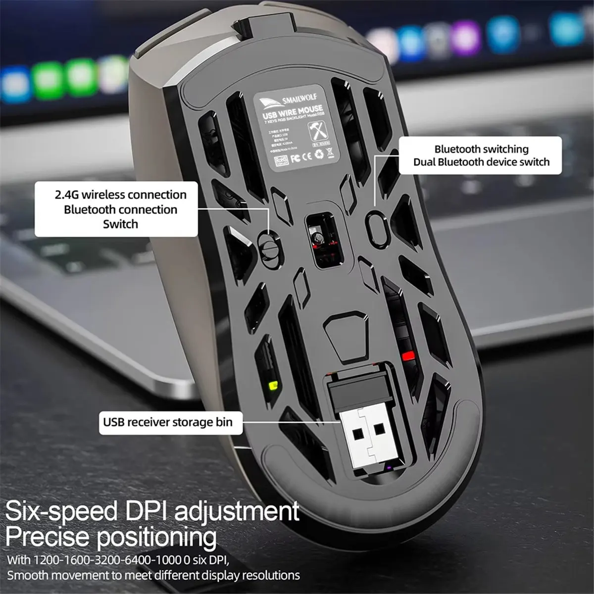 Welcome Deal- RS8 Bluetooth Mouse, 10000dpi, Three-Mode Connection, Macro Gaming Mouse for PC Notebook Laptop Computer Black
