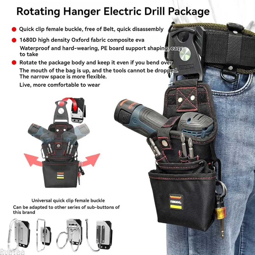 NAKIOO Quick-hanging Rotatable Drill Tool Bag Tool Belt Organizer for Tajima Electrician Tool Man Gift