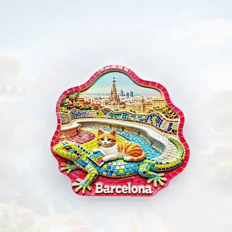 Barcelona Mosaic Fridge Magnet - Whimsical 3D Gaudí Souvenir Unique Spanish Park Gift for Travel & Art Nouveau Decor