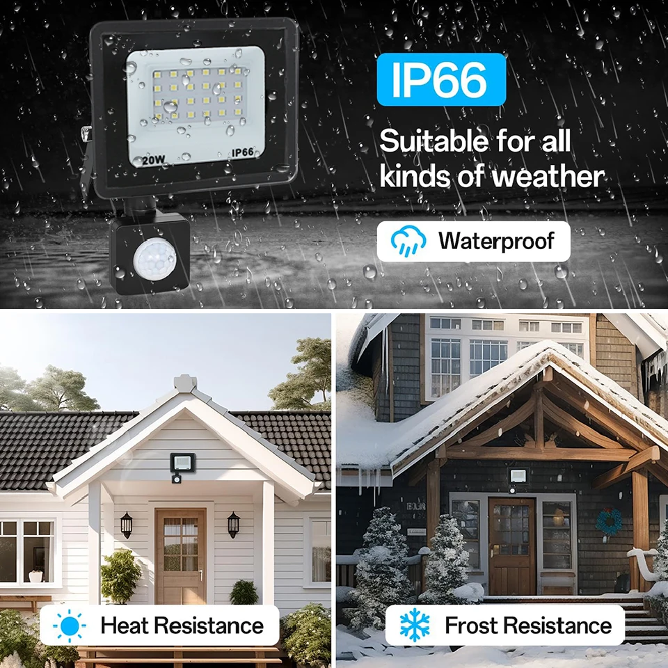LED Projektör Hareket Sensörü AC220V AC110V 10W-300W Su Geçirmez Açık Projektör Dış Spot Açık hava aydınlatması Duvar Reflektörü