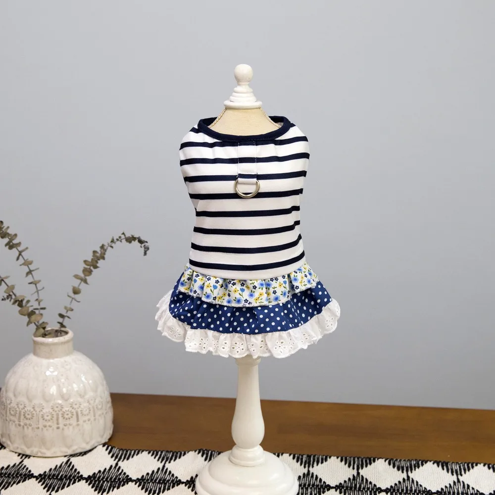 

Pet Chest Strap Cute Striped Dog Dress Soft Breathable Pet Princess Lace Skirt Thin Design Summer Pet Clothes for Puppy Kittens