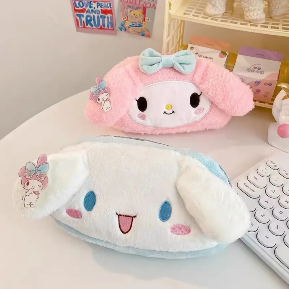 Kawaii Cinnamoroll Kuromi Plush Pencil Case Cartoon Large Capacity Pen Case Student Stationery Cosmetic Bag Gifts Toys