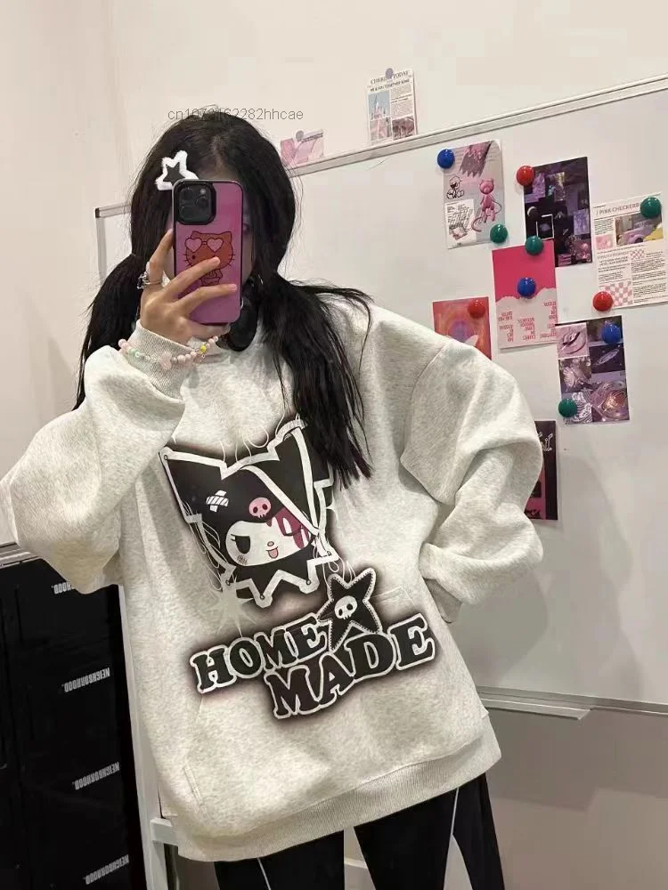 Sanrio Kuromi Grunge Hoodie Women's Oversize Y 2k Hip Hop Sweatshirt Japanese Anime Harajuku Cyber Y2k Pullovers Hooded Tops Emo