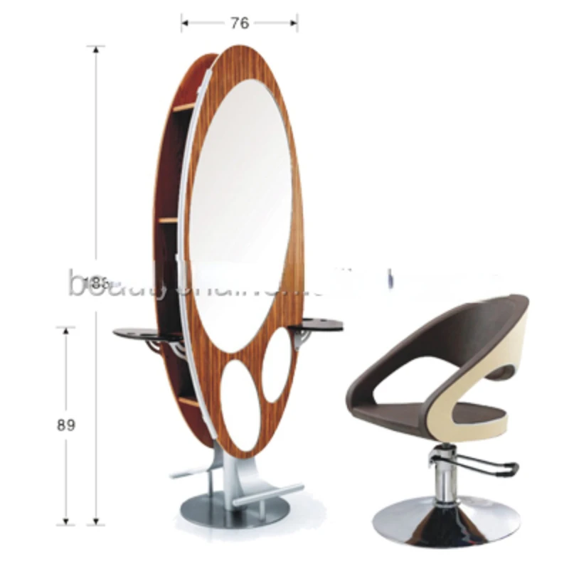 Professional Salon Furniture Modeling Mirror Hairdresser Mirror Stand Luxury Wooden Modern Hair Dryer Bracket