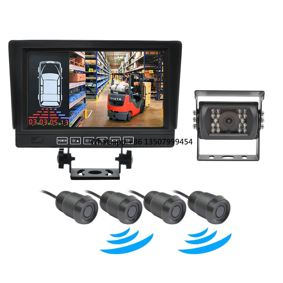 

PJAUTO 7 Inch Backup Camera Waterproof Monitor Radar Detect Blind Spot Detection Parking Sensor System