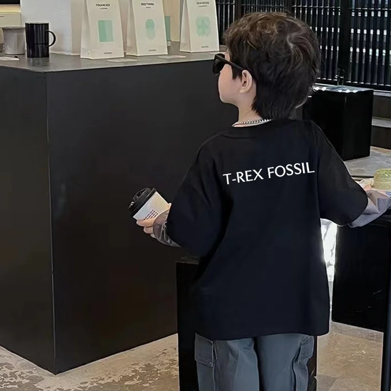 ديناصور الكرتون تنوعا قاعدة طبقة طالب المدرسة الابتدائية طويلة الأكمام تي شيرت أطفال بنين الأطفال تي شيرت الصبي الطفل #3