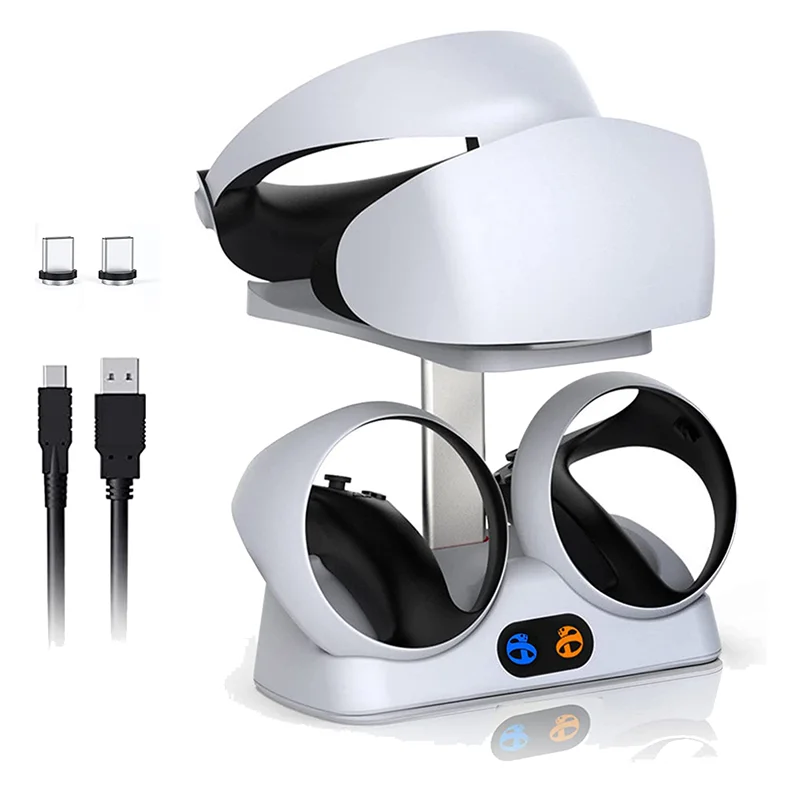 AT12 Charging Station For PSVR2 Controllers With Headset Holder, Virtual Reality Charger Stand Dock For PSVR2 Headset Display