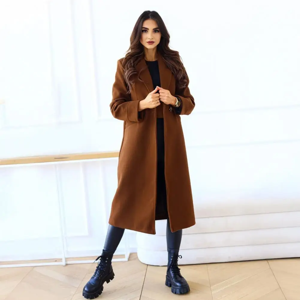 Wide Waist Women Jacket Women's Wool Blend Midi Coat Classic Notch Lapel Overcoat Single Breasted Pea Trench for Fall Winter