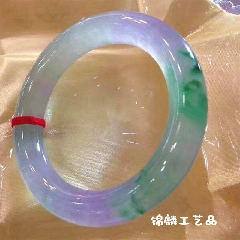High-quality ice-clear spring-colored jadeite   old mine jade bracelet