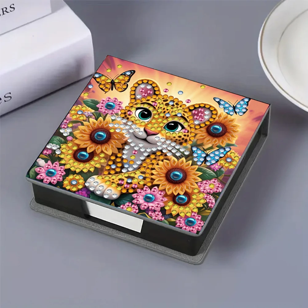 

DIY Rhinestones PU Gem Art Sticky Note Holder with 160 Sheets Paper Diamond Art Note Box Mosaic Kit for Desktop Decoration