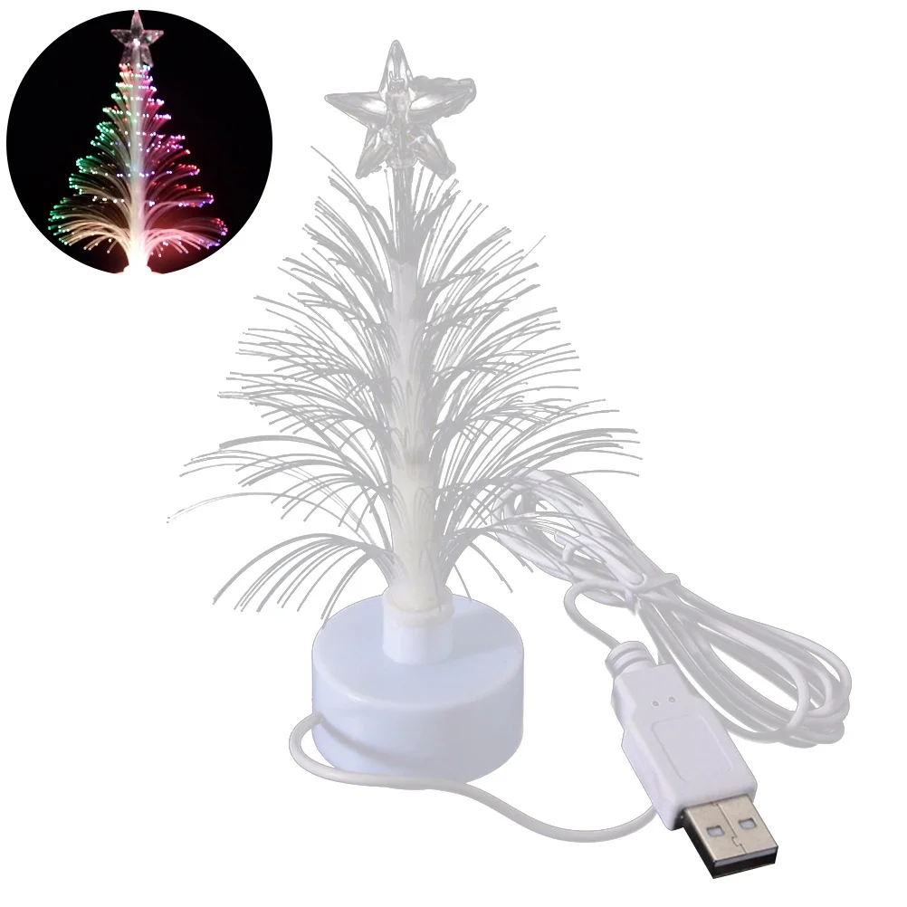 Mini LED Christmas Tree Lamp Christmas Decorative Light Night Light Color Changing Fiber Optical Light USB Connection Lamp Decor