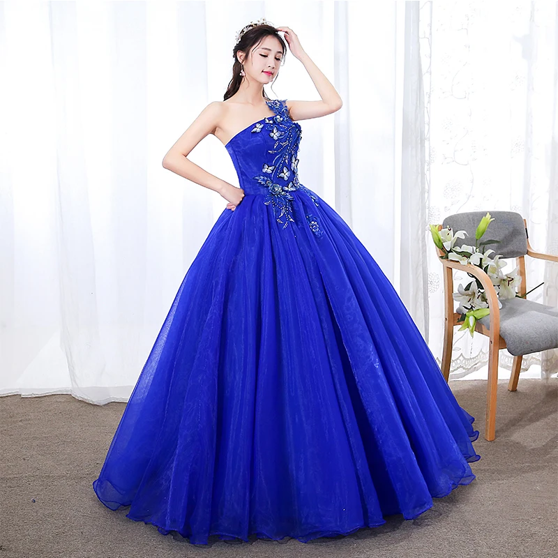 Ruthshen Elegante Vestidos De 15 Anos 2020 Nieuwe Collectie Een Schouder Royal Blauw/Oranje Quinceanera Jurken Party Prom Jassen