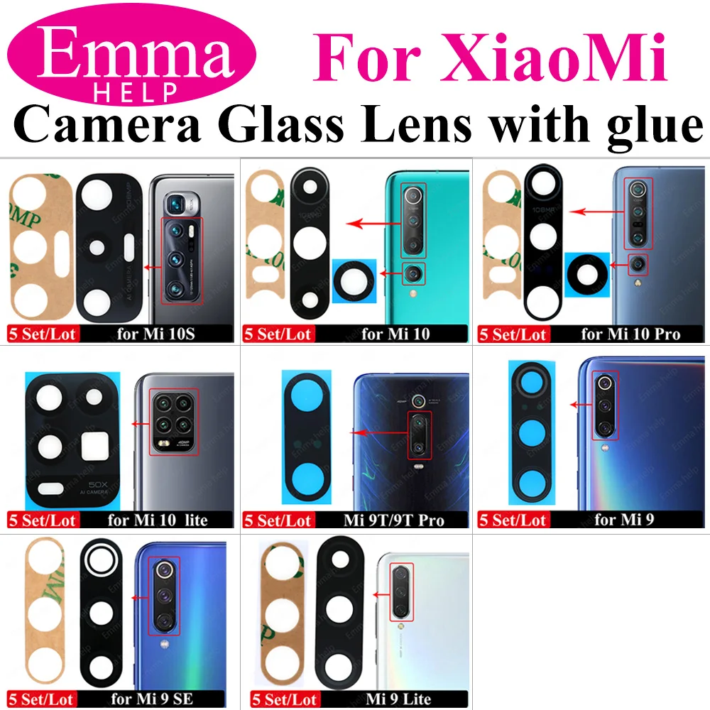 5Pcs Back Camera Glass Lens For Xiaomi Mi 12 Pro 11T 11X Pro Mi 11Lite 5G Mi 11 Ultra 9T 9 SE 10s Mi 11i 11X With Adhesive Glue