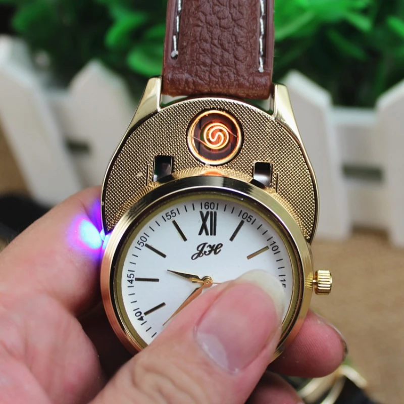 

Quartz Electronic usb Watch Lighter For Men Multifunction Cigarette Lighter Silicone WatchThree Fake Eyes Men's GiftB