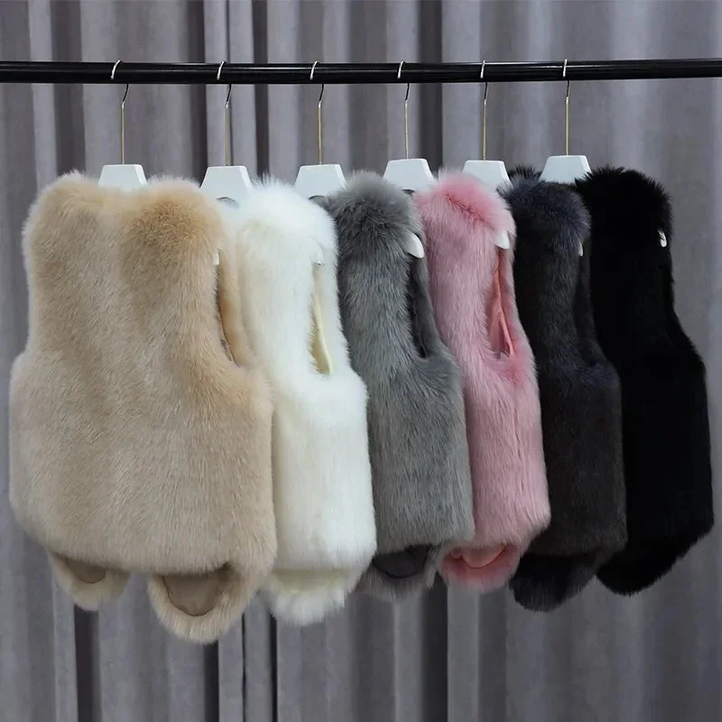 Women Fur Waistcoat Autumn Winter New Imitation Rabbit Hair With Sleeveless Shoulders Outside Horse Folder Inner Wear Vest Women
