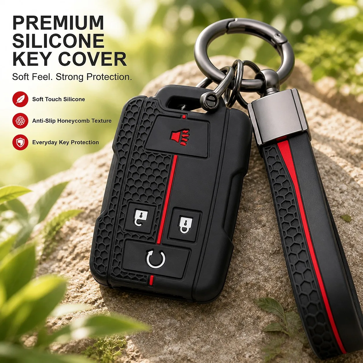 Key Fob Cover for GMC Sierra 1500 2500HD 3500HD with Keychain Anti-Scratch Shockproof Soft Grip Dust Cover Easy Install New