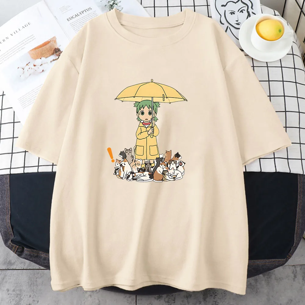 Azumanga Daioh Yotsuba T-shirts Women/men Open An Umbrella Cats Tshirts Kawaii/cute 100% Cotton T Shirts Summer Casual Prevalent