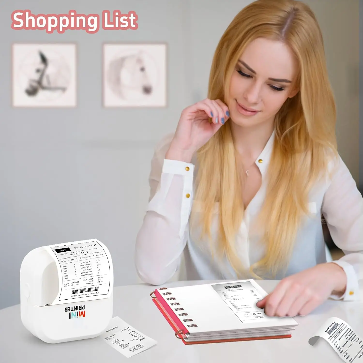 ステッカープリンター - 24インチ/分高速印刷 - Bluetoothインクレスプリンター&ステッカーメーカー、13ロール用紙付き、メモ用コンパクトプリントポッド