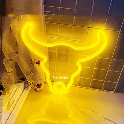 Cattle Head Cat LED Neon Night Light Wall Hanging Neon Sign for Kids Room Home Party Bar Wedding Decoration Christmas Gift