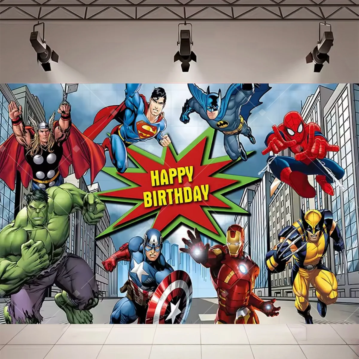 Cartoon Marvel Superhelden Geburtstagsparty Dekoration Hintergrund Spider-Man Iron Man Captain America Kinderparty Zubehör Deko Requisiten