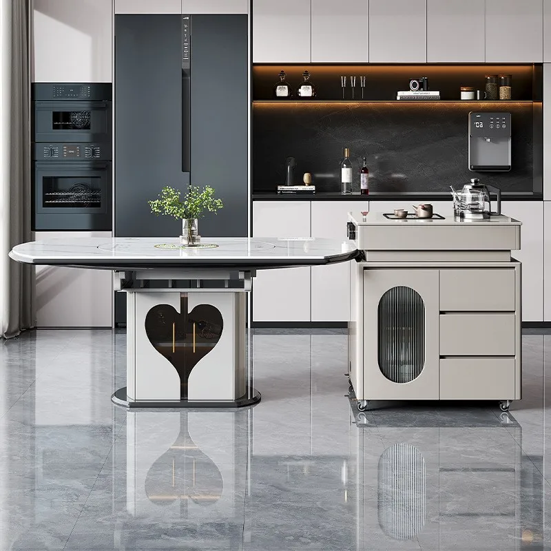 & Light Luxury Sintered Stone Table Set, Retractable Round Table with Induction Cooker for Dining & Tea Use, Wholesale