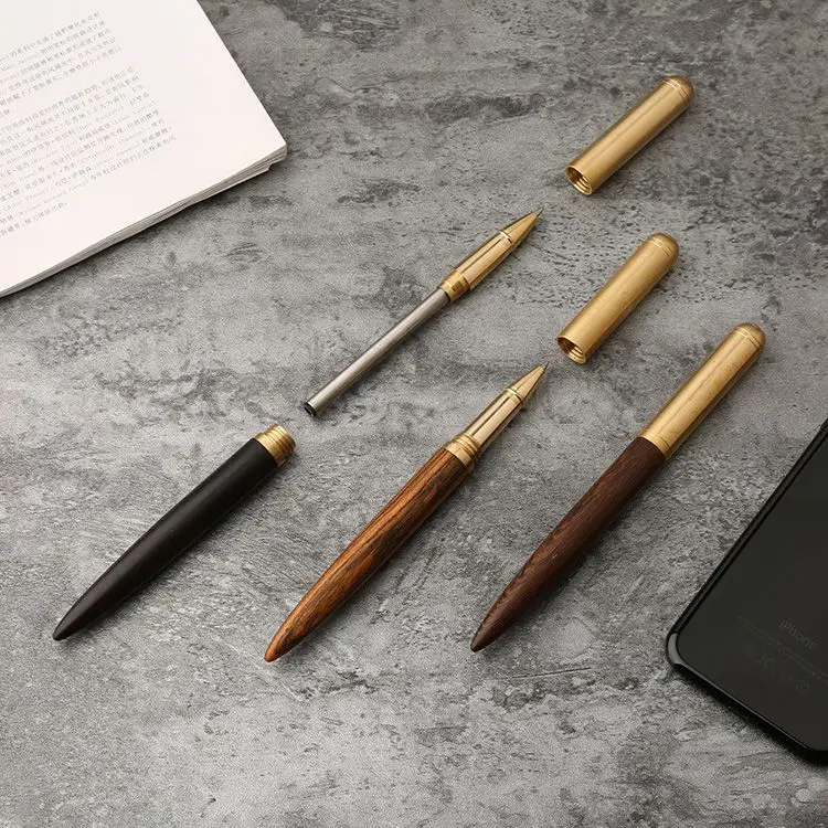 Retro Brass Solid Wood Rollerball Pen Refillable 0.5mmGel Pen Business Signature Pen Office Stationery - view 3