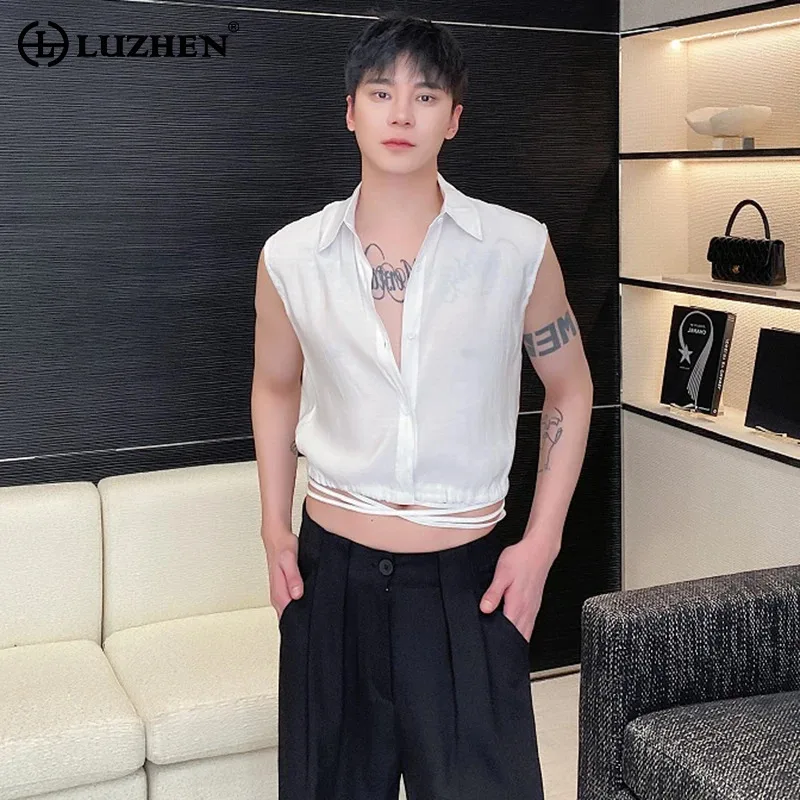 

LUZHEN Fashion Elegant Personality Sleeveless Shirts Men's 2024 Summer Vest Trendy Male Elegant Short Tank Tops Original LZ4981