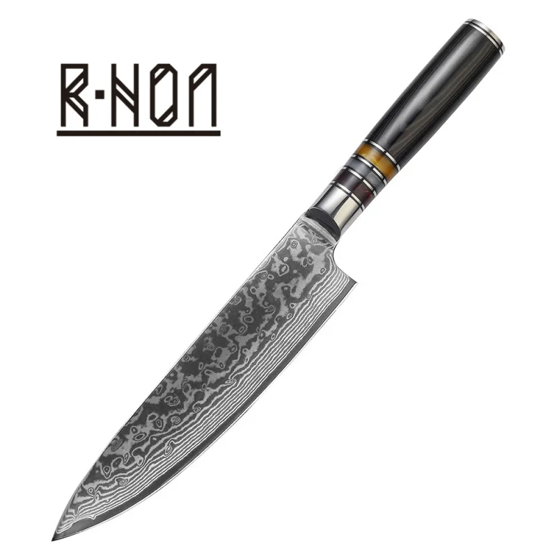 

RHON 8inch VG10 Sharp Damascus Steel Chef Knife 67Layer Steel Kitchen Meat Slicing Vegetable Cutting Gyuto Knives Micarta Handle