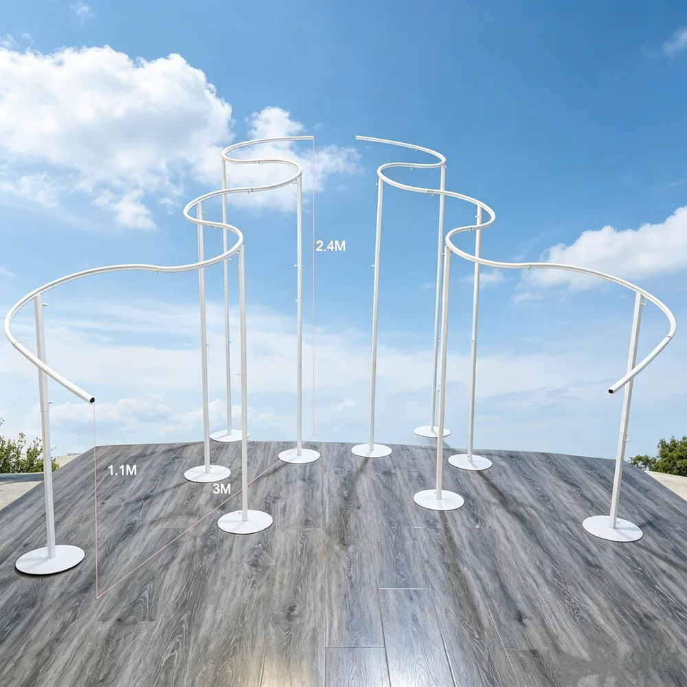 Anpassbare Party-Artikel: Gewellter/Gewölbter Hochzeits-Hintergrundständer – Outdoor S-förmiger gebogener Metallrahmen für Vorhänge – Detail 1