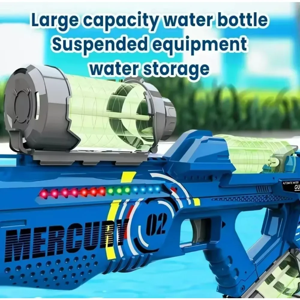 Summer Fully Automatic Electric Water Gun with Light Rechargeable Continuous Firing Party Game Kids Space Splashing Toy Boy Gift