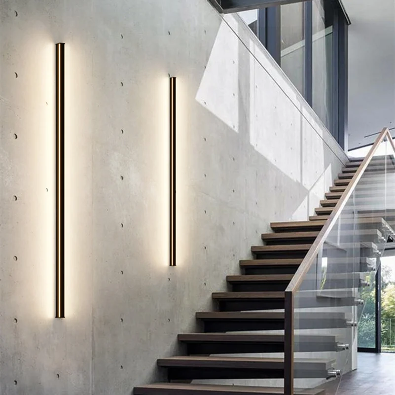 

Balcony Wall Lamp Modern Black Aisle Stair Ambient Lamp Sconce For Living Room Background Long Strip LED Bedroom Wall Light