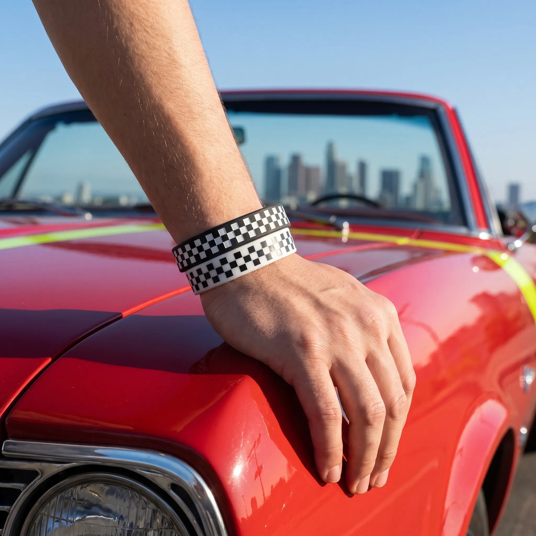20 Pcs Checker Wrist Bracelet Athletic Bracelets Black White Racing Car Party Wristbands