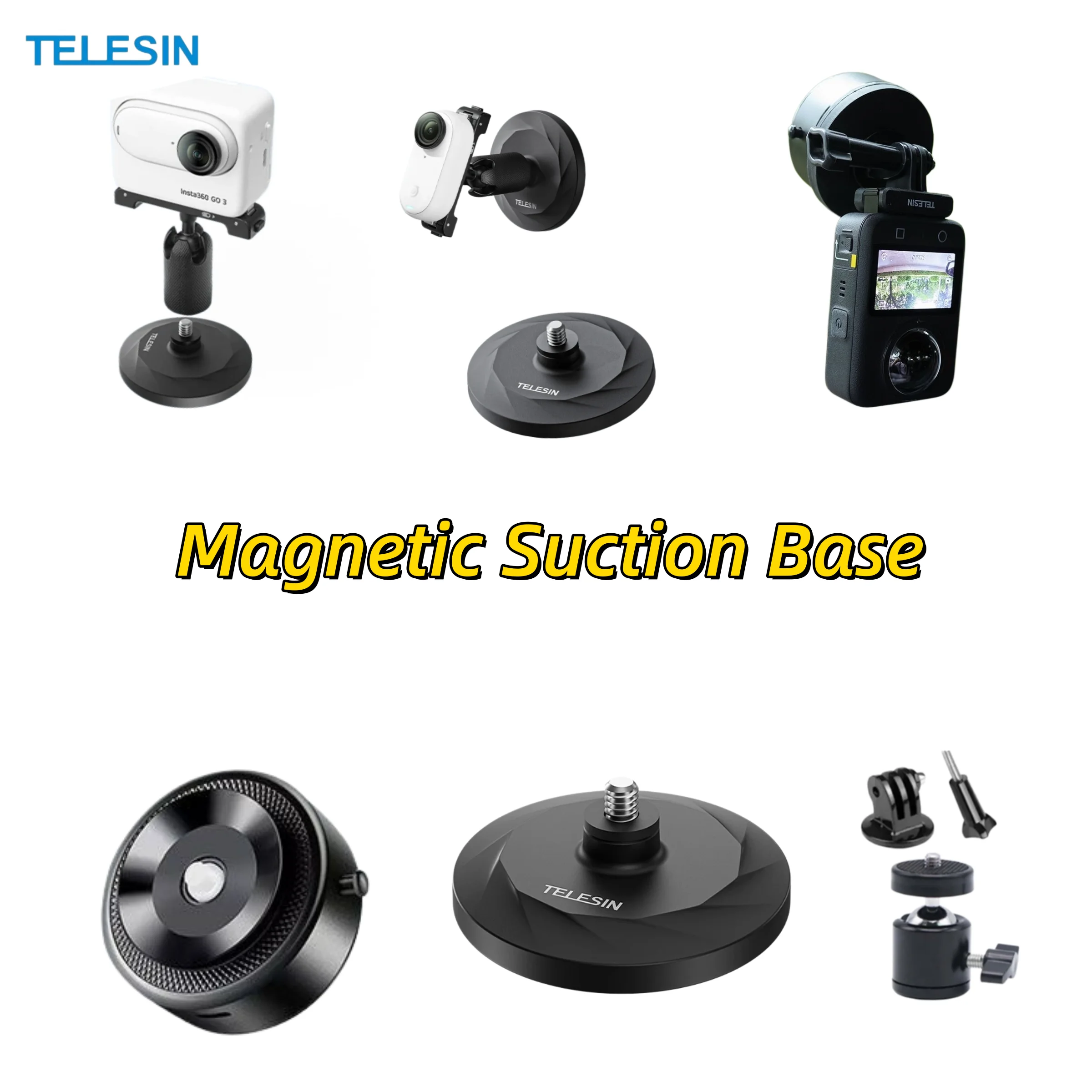 Магнитное крепление TELESIN для DJI Nano/360/Action 6 5 Pro 4 3/Pocket 3/Insta360 X5/X4 Air/X3/Go Ultra/Ace Pro/Gopro