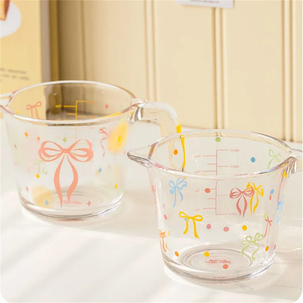 Heat-Resistant Thickened Glass Measuring Cup With Handled Scale Household Baking Egg-Beating Cup Kitchen Supplies Printed Cup