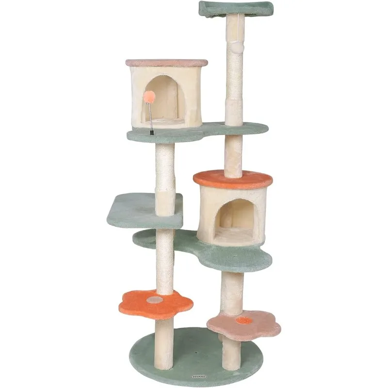 HYABi 63-Inch Cat Tree Creative Flower Cat Tower Cat Apartment with Flower Rest Platform(Large 7 Platforms)