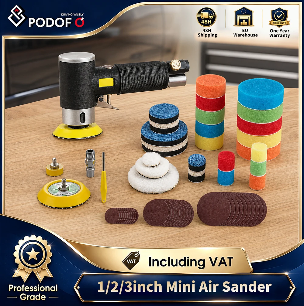 Podofo Mini Ponceuse Orbitale Aléatoire Pneumatique pour Polissage Automobile, Machine de Ponçage et Polissage à Haute Vitesse Alimentée par Air