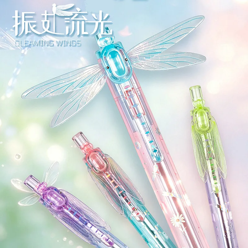 Hot 1/4pcs Dragonfly Wing Click Pen Fun Pop-Open Wing Design 0.5mm Fine Tip Smooth And Comfortable For School Office Supplies