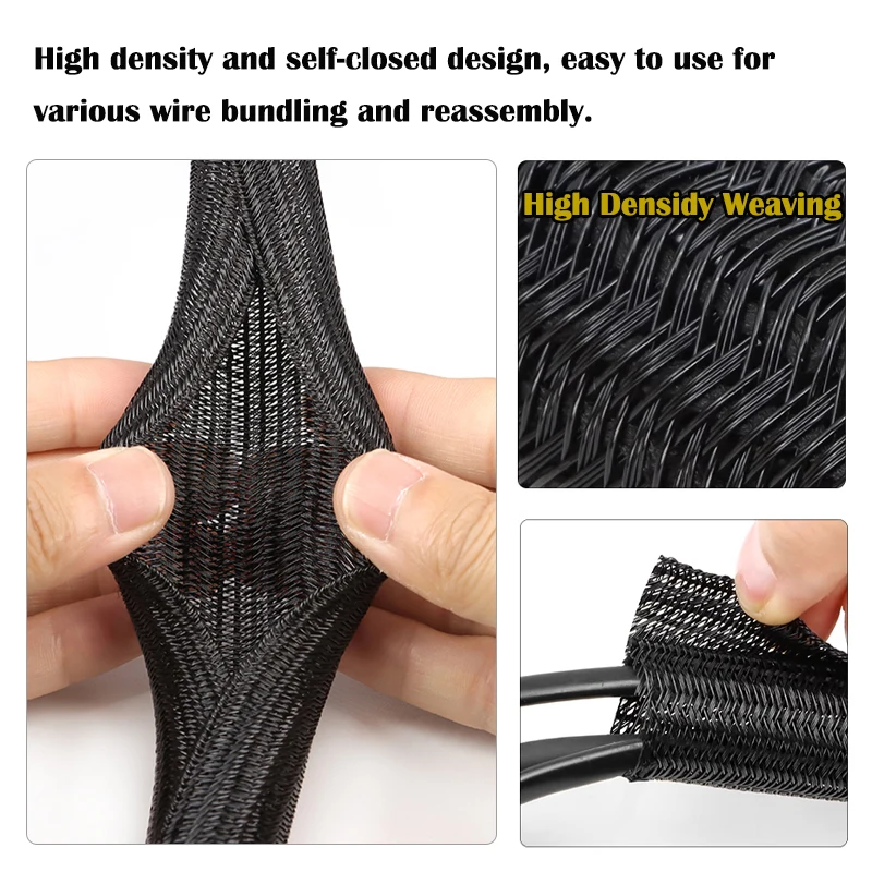 1-50M Expandable Cable Sleeve Self Close PET Braided Management Auto Line Overlaps Flexible Loom Split Pipe Wire Wrap Organizer