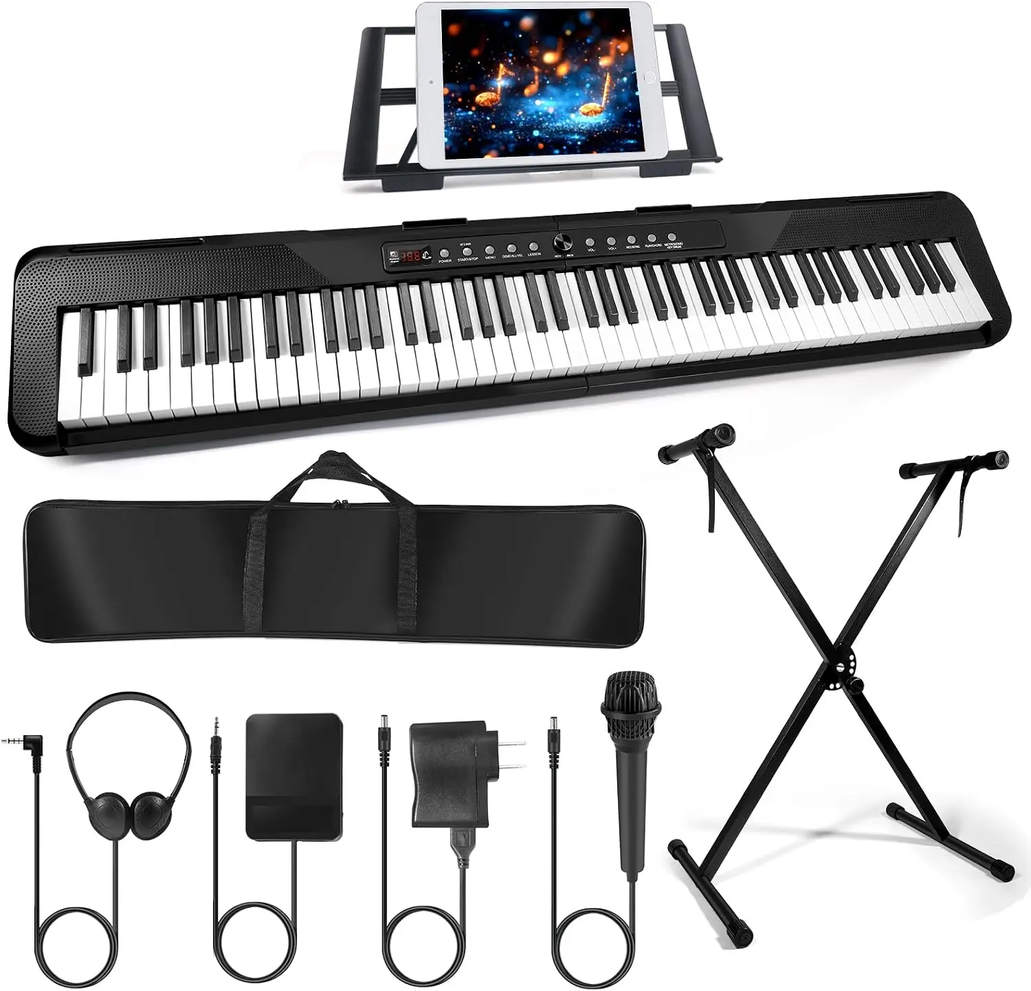 Beginner 88-Key Digital Piano, Full-Size Semi-Weighted Keyboard, Comes with Sustain Pedal, Power Supply, Stand, and Headphones