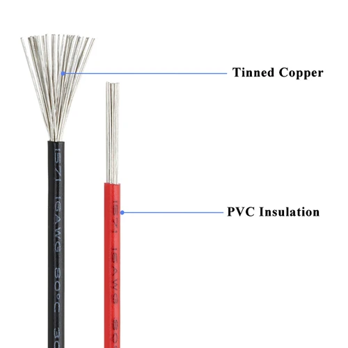 Imagen 2 del producto Cable electrónico UL1571 de 10/50/100M, 32 30 28 26 24 22 20 18 16 AWG, Cable LED ambiental de cobre estañado con aislamiento de PVC para bricolaje